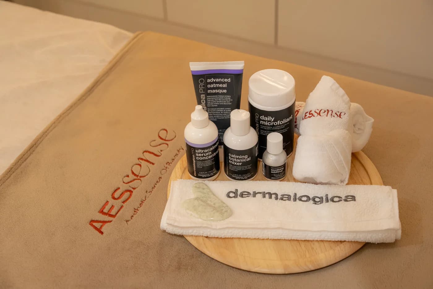 Dermalogica products prepared for facial care